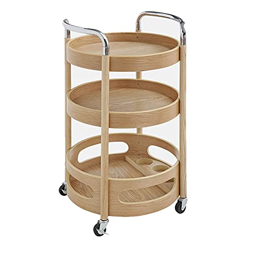 HUIBBGO Carrito de Bar de Madera de 3 Niveles, Carrito de Cocina con botellero, Ruedas con Bloqueo, Carrito rodante Resistente.