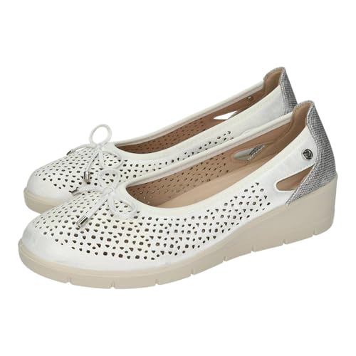 ZAPATOP 26M208 Manoletinas con cuña para Mujer, en Color Perla, con Lazo y Plantilla Extraible, cómodas, Ligeras Ideales para Verano Mujer Manoletinas Plata 39