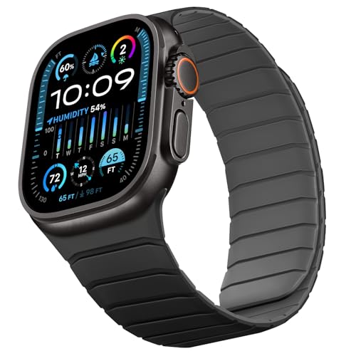 Ya en manzanajugosa.com: Sixmoat Correa reversible de doble cara compatible con Apple Watch 49mm 46mm 45mm 44mm 42mm, Correa magnética de silicona suave para iWatch Ultra 3 2 1 SE series 11 10 9 8 7 6 5 4 3, Negro-Gris