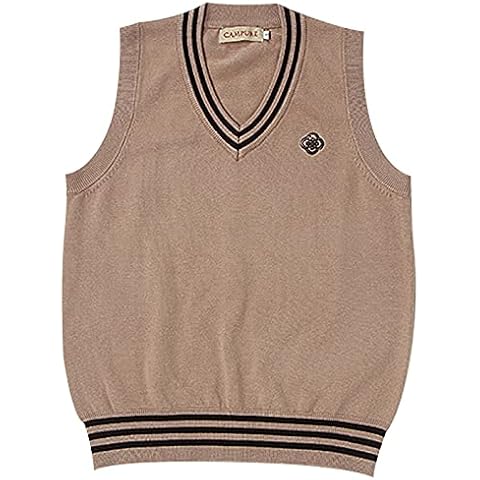 WOOKIT Hombres Mujeres Chalecos Suéter, Jerséis Sin Mangas con Cuello en V, Niños Niñas Jerséis de Punto Clásico para Primavera Otoño Invierno-Café con marrón Oscuro-L Cover