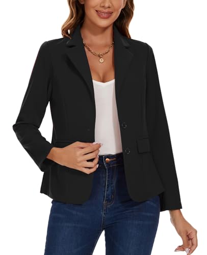 MINTLIMIT Blazers for Women Business Casual Dressy Long Sleeve Notched Lapel Blazer Jackets Stretchy Button Front Blazer with Pockets,Black,M