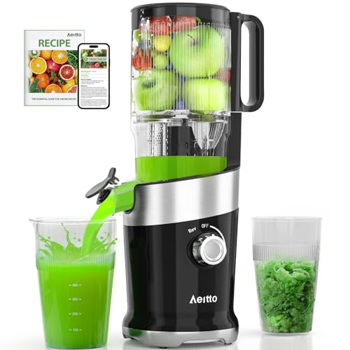 Image of Cold Press Juicer with Whole Feed Chute, Aeitto Masticating Juicer Machines, Juice Extractor Machine Easy to Clean, High Juice Yield, For Whole Vegetables and Fruits, Easy to Assemble, Onyx Black