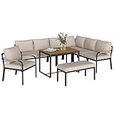 ENSEMBLE DE JARDIN SEPT PIÈCES : Ce salon de jardin extérieur comprend deux canapés, un fauteuil, deux chaises sans accoudoirs, un repose-pieds et une table à manger. Idéal pour la détente en plein air ou la réception d'invités, il vous permet de créer la configuration de votre choix pour s'adapter à toutes les occasions