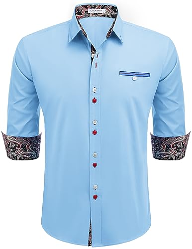 COOFANDY Men's Button Down Dress Shirts Cotton Long Sleeve Casual Work Shirts for Men Blue S