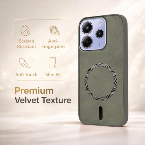 Image of Jkobi Leather Finish Back Cover Case for Redmi Note 14 5G | Redmi Note 14 SE (MagSafe Compatible Wireless Charging | Soft Touch | Camera Bump Protection)