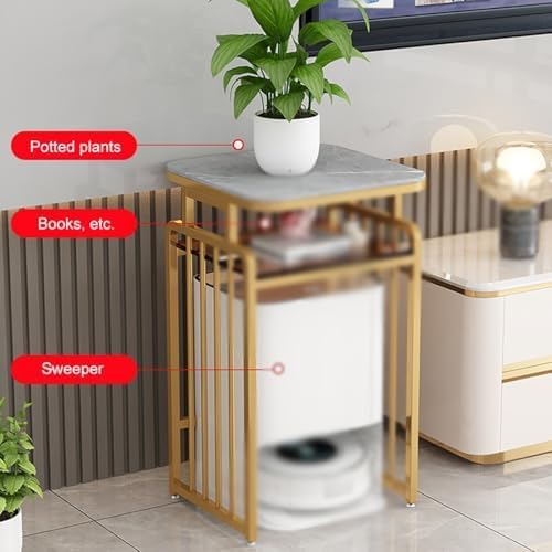 Robot Vacuum Stand Cabinet,Sweeping Robot Storage Rack,Metal Accent End Table with Wheels,Entryway Hallway Double Robot Vacuum Cleaner Shelf for Bedroom Dorm Room