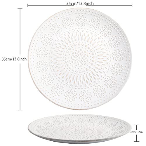 14 Inch White Round Decorative Serving Tray For Coffee Table, White Decorative Tray For Home Decor Dining Table Farmhouse Kitchen Countertop Centerpiece Valentine's Day Easter Halloween Christmas #TOP3