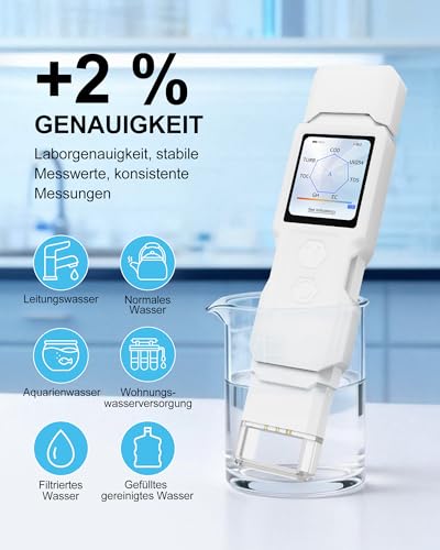 Neuer 9-in-1 Intelligenter Wassertester Trinkwasser, Digital Trinkwasser Tester für TDS, Trübung, EC, Temperatur, Salzgehalt, GH, TOC, COD, UV275, Wasserqualität Tester für Trinkwasser, Leitungswasser