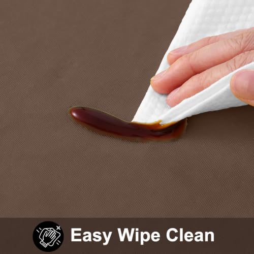 Image of Smiry Round Table Cloth 60 inch, Waterproof Wipeable Vinyl Tablecloth | Oil Spill Proof Plastic Table Cover, Flannel Backed Table Cloths for Dining, Picnic, Camping, Outdoor, Brown