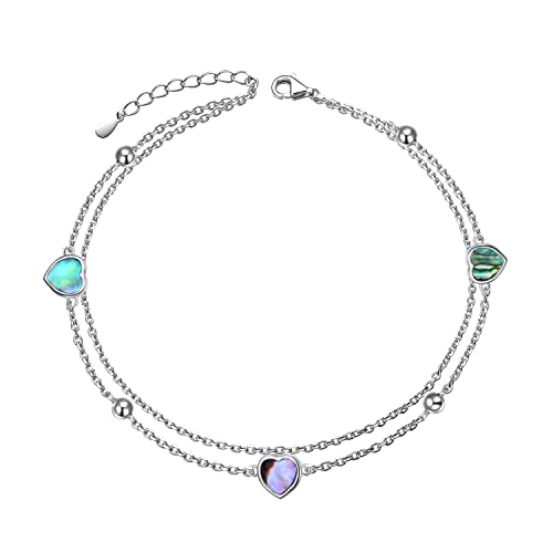 Image of Ladytree S925 Sterling Silver Boho Beach Double Layer Anklets Bracelet for Women Adjustable 9 to 11 inches
