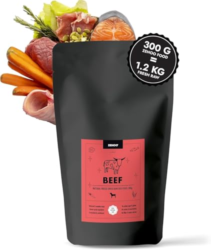ZENOO Gefriergetrocknetes Hundefutter Rind, Natürliches Barf mit Innereien & Bresaola, Getreidefrei, Ohne Zusätze, Für Allergiker & Wählerische Hunde, Hochwertiges Protein, 300g