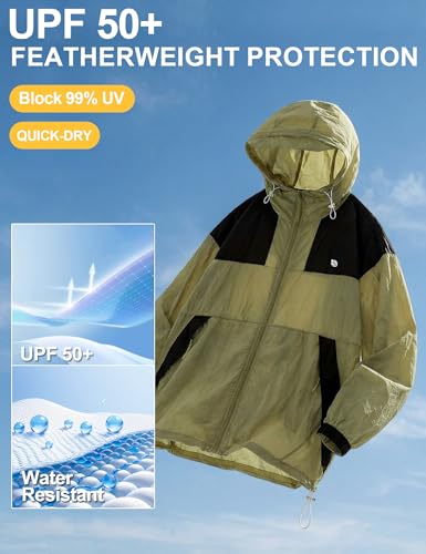 Image of Venzina Men's Slim-Fit Breathable Sun Hoodie -UPF 50+ Ultra-Lightweight Wind-Resistant Jacket with Visor, Color-Block Design, Black Cuffs & Adjustable Hem for Cycling,Commute,Outdoor