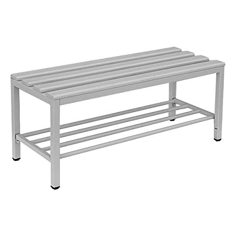 Lüllmann Sitzbank Garderobensitzbank Umkleidebank mit Schuhrost freistehend 150cm 801165 hellgrau, Gestell Stahl Lichtgrau Cover