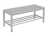 Lüllmann Sitzbank Garderobensitzbank Umkleidebank mit Schuhrost freistehend 150cm 801165 hellgrau, Gestell Stahl Lichtgrau