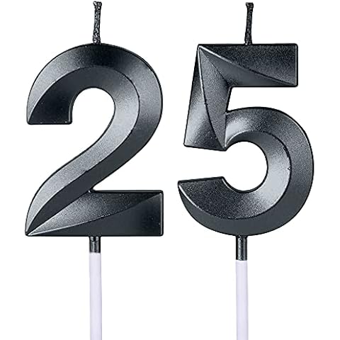 Black 25th & 52nd Birthday Candles for Cakes, Number 25 52 Glitter Candle Cake Topper for Party Anniversary Wedding Celebration Decoration Cover