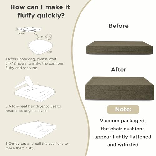 Image of AddGrace Recliner Cushions for Elderly Thick Seat Cushion 20 inchx20 inchx4 inch Chair Pads with Non Slip Backing and Washable Cover for Couch Armchair Chairs Khaki