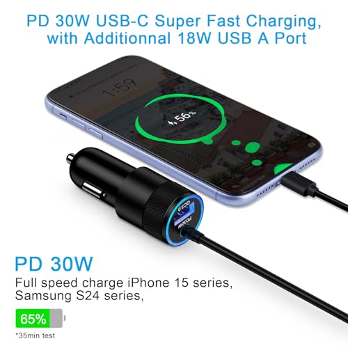 Image of Fast Car Charger Adapter for Motorola Razr Ultra 2025, Edge, Edge+, Edge Plus, 2025 2024 2023 2022, Moto G Stylus Power Play 2025 2024 5G, USB C Vehicle Phone Auto Automobile Plug with 3ft Cable