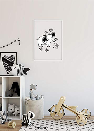 Komar Scribble Elephant Wall Picture, Black, White, 50 x 70 cm - Image 4