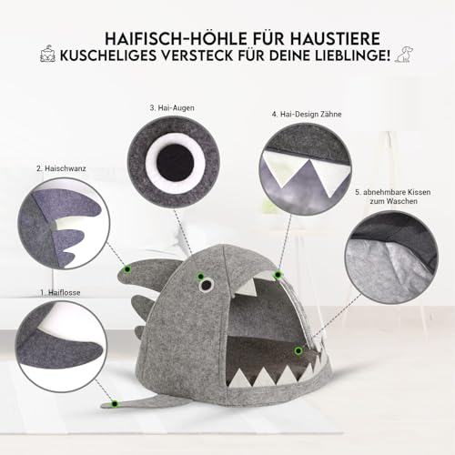 hausleben Filz Katzenhöhle Katzenbett Tierhöhle Pet Nest Winter mit lustiger Optik, optisch ansprechendes Bett für Ihre Katze in Hai-Design