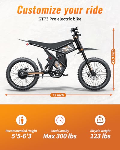 Image of GT73 / GT54 Electric Dirt Bike for Adults Teens - 3000W / 2500W Motor 50 /37 MPH High-Speed, 25 inch /14 inch Fat Tires & Dual Removable Battery(60V /48V) | All-Terrain Off-Road eBike for Snow, Sand