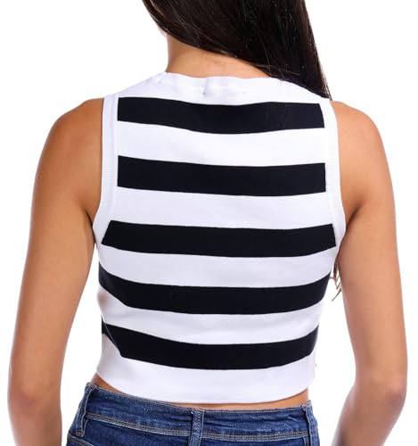 Image of DKNY Women's Sleeveless Cropped Stripe Jeans Sweater
