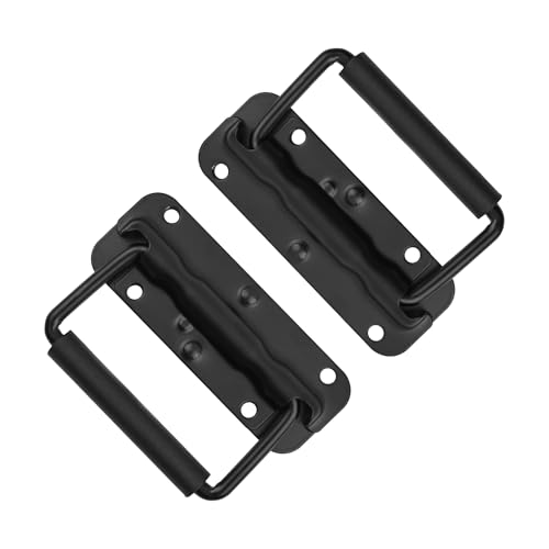 JIMDOAYO 2 Pack Spring Loaded Handles, Heavy Duty Rubber Grip Surface Mount Folding Handles for Toolbox Chest Case Trunks Crates Storage Boxes, Black