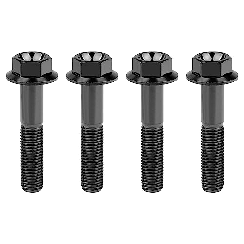 Image of Ti Screws M10 x 20 25 30 35 40 45 50 55 60 65 70 75 80 90 100mm 1.25 Pitch Titanium Flange Hex Bolt Pack of 4 (Black, M10x55mm)