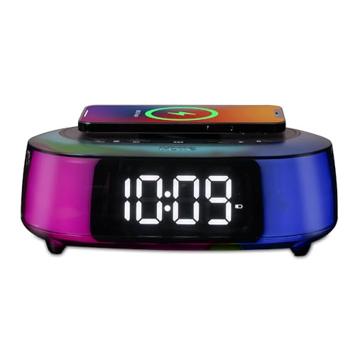 iHome Alarm Clock Radio with Qi2 Magnetic Wireless Charger, Bluetooth Speaker, and 2 USB Chargers (iBTW282)