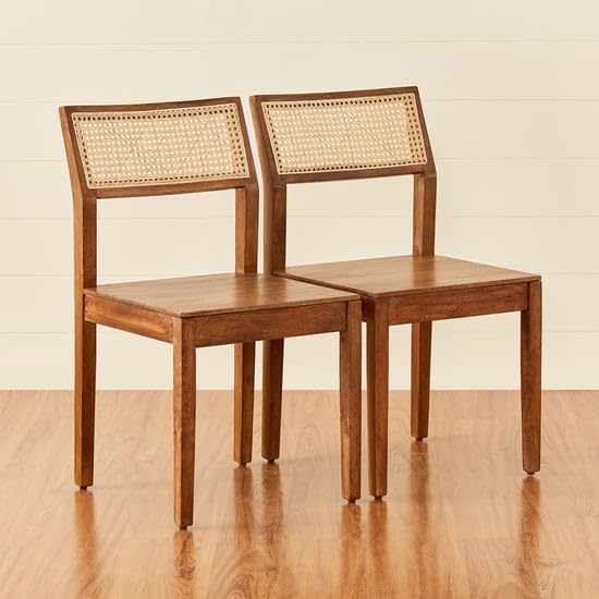 Streema art Cane Connection Terra Brown Sheesham Wood Dining Chair - Set of 2