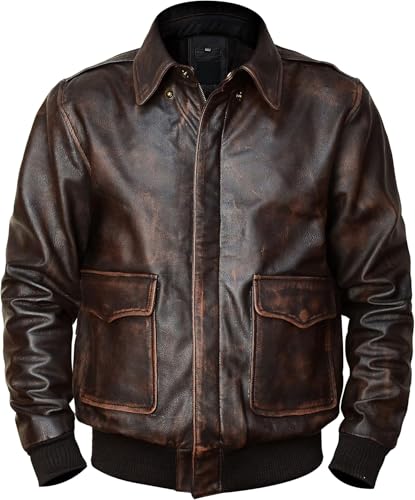 Men’s A-2 Aviator Bomber Jacket - G-1 Fur Collar Brown Leather US Air Force WWII Pilot Cockpit Flight Jacket