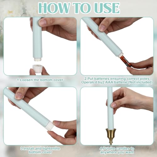 Image of Macarrie 24 Packs Flameless Taper Candles Battery LED 11 inch,Morandi Blue | Fake Candlelight Flameless Candlesticks Flickering Tapered for Weddings, Parties, Decor, Summer Fall Event