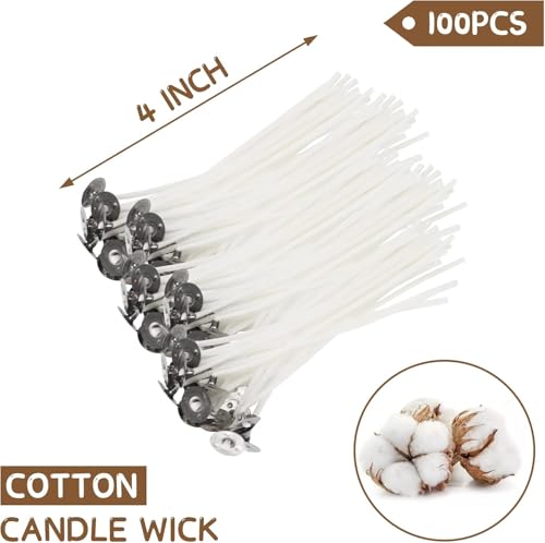 Image of Candle Making Kit, 50 Cotton Wicks 4 inch(10 cm), 54 Wick Stickers, 10 Wooden Wick Holders
