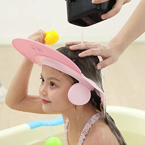 Image of Baby shower cap shampoo visor shield hat kids bath Washing Hair rinser Prevents Water from Pooling in Face for To protect the eyes and ears of toddlers and children (Pink)
