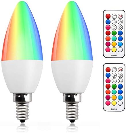 Colour Changing RGB E14 Dimmable LED Candle Bulb 3W, Memory & Timing Function, RGB + Warm White 3000K, 12 Color, RGBW Coloured SES LED Light Bulbs for Home/Decoration/Party/KTV Mood Lighting