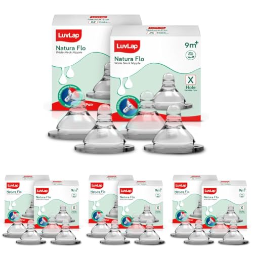 Image of LuvLap Wide Neck Teat /Nipple, Variable Flow, 100% Liquid Silicone, BPA Free, 9m+, Pack of 16