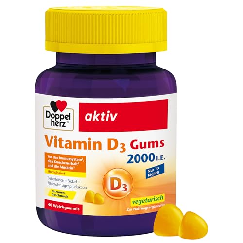 Doppelherz Vitamin D3 - Vitamin D trägt zur normalen Funktion des Immunsystems bei - 40 leckere Gums mit Zitronen-Geschmack