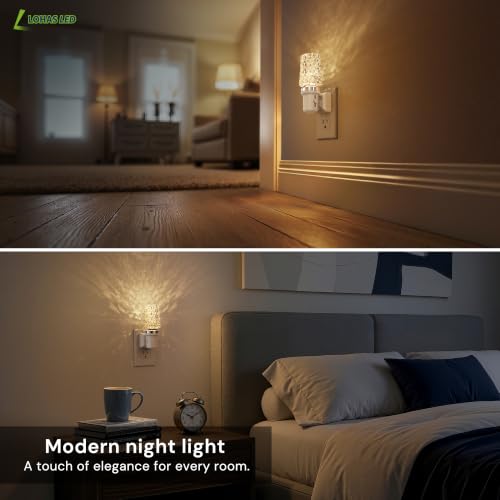 Image of L LOHAS LED Night Light, Dimmable Night Lights Plug into Wall, Light Sensor | Automatic Nightlights Plug in, 3000K LED Acrylic Nightlight, Crystal Decorative, Hallway Bedroom Bathroom [White Base,1 Pack]