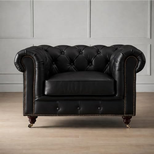 Image of Modern Classic Design Leatherette Luxury Chester Sofa Set with Button Tufted, 3+1=4 Seater Sofa for Living Room Home, Living Room Set, Hotle Office and Lobby (Black, 3+1=4 Seater Sofa)
