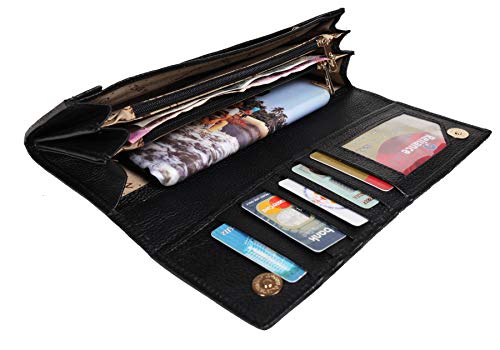 Image of Wenz Genuine Leather Wallets for Women Ladies Purse Handbag Clutch Bags-RLCB-1 (Black)
