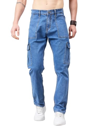 Image of STUDIO NEXX Men's Loose Fit Cargo Jeans| Stretchable | Cargo Denims | Utility Pockets