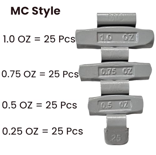 C-HORSE 100Pcs MC Series Clip on Wheel Weights Assortment for Hammer Type Rim Balancers, 0.25oz, 0.50oz, 0.75oz, 1.0oz, 25pcs for Each Size Fit for Aluminum Alloy Wheel (MC Style, 0.25-1 oz) by C-HORSE - Image 2