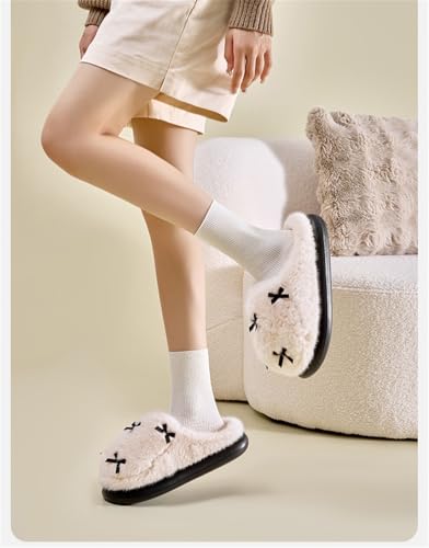ELONEL Bowknot comfortable memory foam cute plush warm indoor home winter slippers4