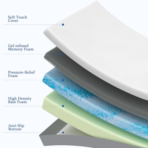 Image of 12 Inch Queen Foam Mattress Cooling Gel Memory for Pressure Relief & Deep Sleep, Medium Firm with Motion Isolation, CertiPUR-US Certified, Fiberglass Free