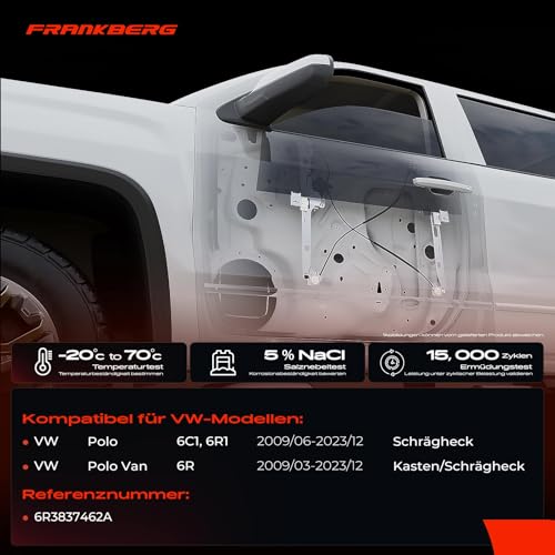 Frankberg Elektrisch Fensterheber Ohne Motor 2/3-Türer Vorne Links Kompatibel mit Polo 6R 6C Polo Van 6R 2009-2020 6R3837461A