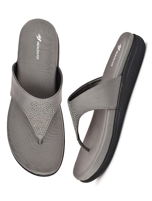 Image of HEALTH FIT EXTRA SOFT Women's Comfortable Memory Foam Doctor Slippers /Flip-Flops|Fashionable Casual & Stylish|Lightweight & Breathable|Outdoor Synthetic Casual Chappals Sandals Ladies & Girls HF21