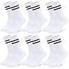 KOOOGEAR 6 Pairs Women Socks,Ladies Sports Gym Socks Cotton Soft Moisture Wicking Mid-Calf Casual Striped Socks for Sports Workouts Daily Wear (UK, Numeric, 4, 7, Regular, Regular, 6 Pairs White)