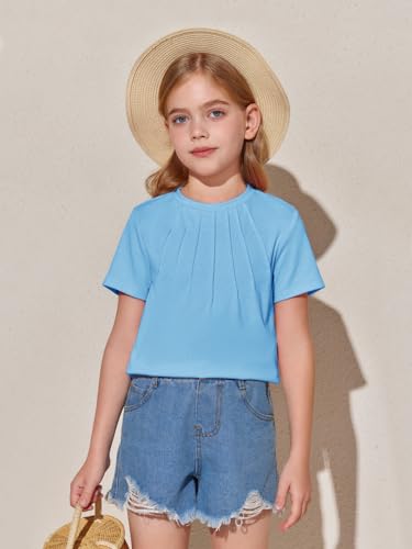 Image of Haloumoning Girls Pleated T Shirts Kids Summer Short Sleeve Fashion Tops Tees 5-14 Years