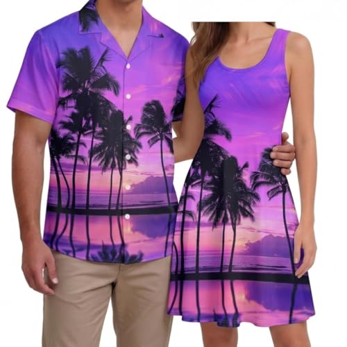 Image of Hawaii Matching Couple Outfits Husband and Wife Clothing Fashionable Mens Casual Shirts Hawaii Dress with Soft Fabric