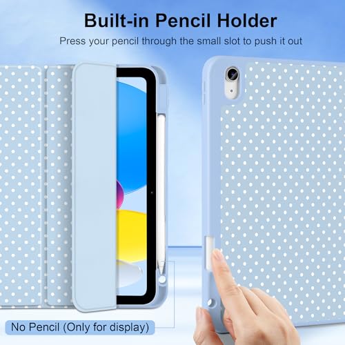 MEEgoodo Case for iPad A16 11th Generation 11 inch 2025/iPad 10th Generation 10.9 inch 2022,Tablet Cover with Trifold Stand + Pencil Holder + Auto Wake/Sleep + Soft TPU Back Cover,White Polka Dot&Blue by MEEgoodo - Used condition - Image 4