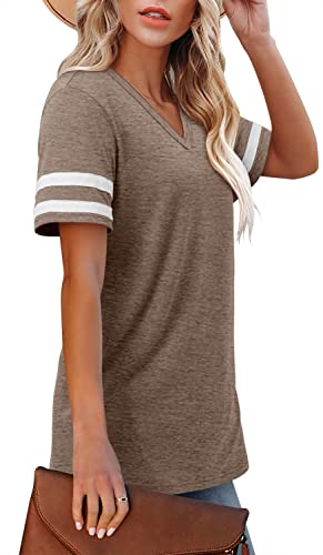 Angerella Khaki V Neck T Shirts For Women Short Sleeve Summer Tops Casual T-Shirts Loose Fit Xl #TOP1